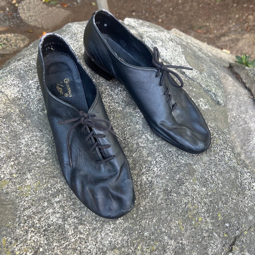 Giordano Leo Vintage Black Leather Women's Tap Shoes Lace Up Size 10